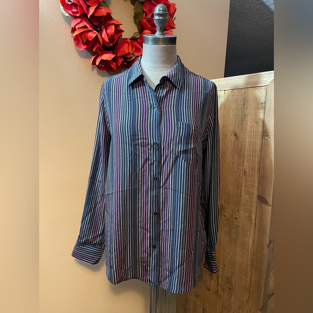 Rails Women’s Striped Button-Up Blouse in Black, Blue & Purple